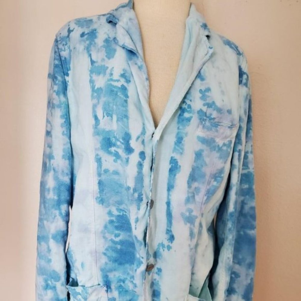 Dolce Gabbana blazer over dyed cotton jacket 50 large XL resort white blue 42 44